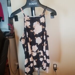 torrid Black Tank Top with Cream Floral Print Sz 2